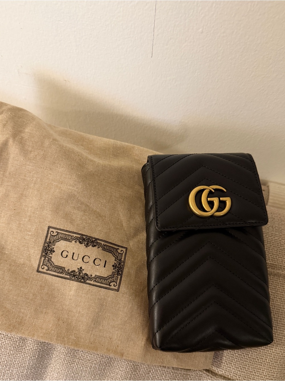 Gucci Black Marmont Chevron Mini Crossbody Shoulder Phone Bag
